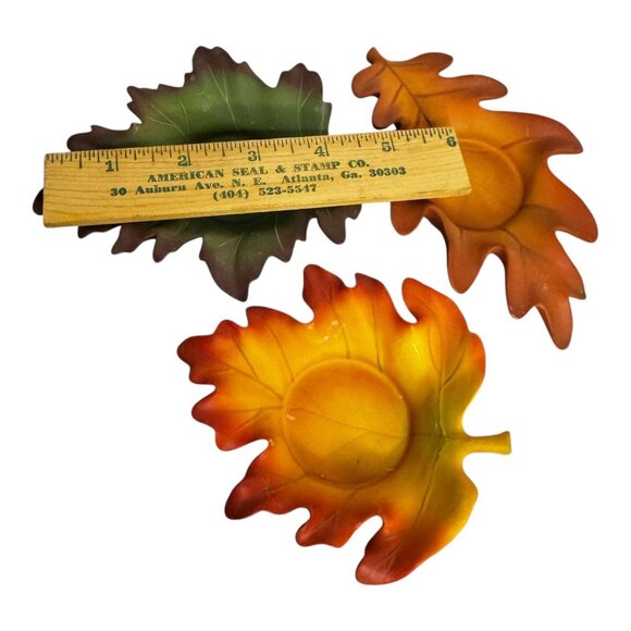 Partylite Whispering Leaves Tealight Trio Ceramic Candle Holders Autumn Colors - Picture 7 of 8